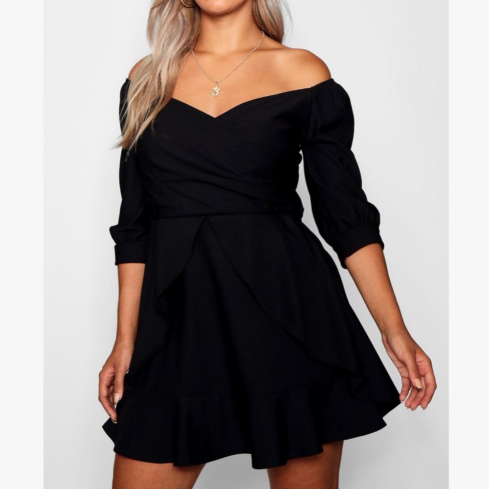 Plus Ruffle Detail Wrap Skater Dress